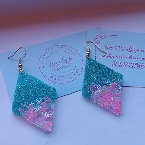 Hand Crafted Pink And Teal Caribbean Sunset Collection Diamonds